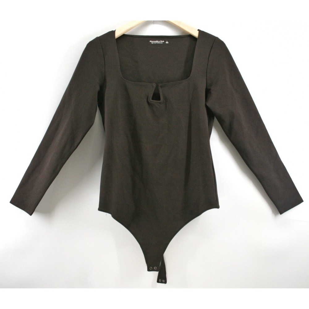 Abercrombie & Fitch Womens L Brown Long Sleeved Body Suit Square Neck Soft
